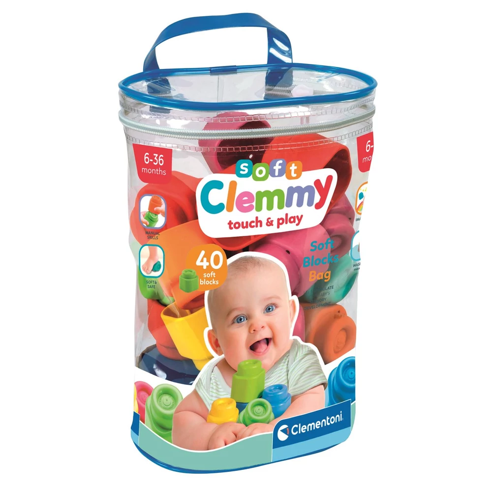 Bébi építõkocka, eva soft, Clemmy, 40 db, 14x22x29 cm pvc táskában
