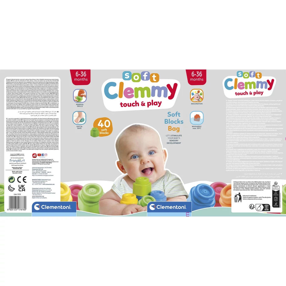 Bébi építõkocka, eva soft, Clemmy, 40 db, 14x22x29 cm pvc táskában