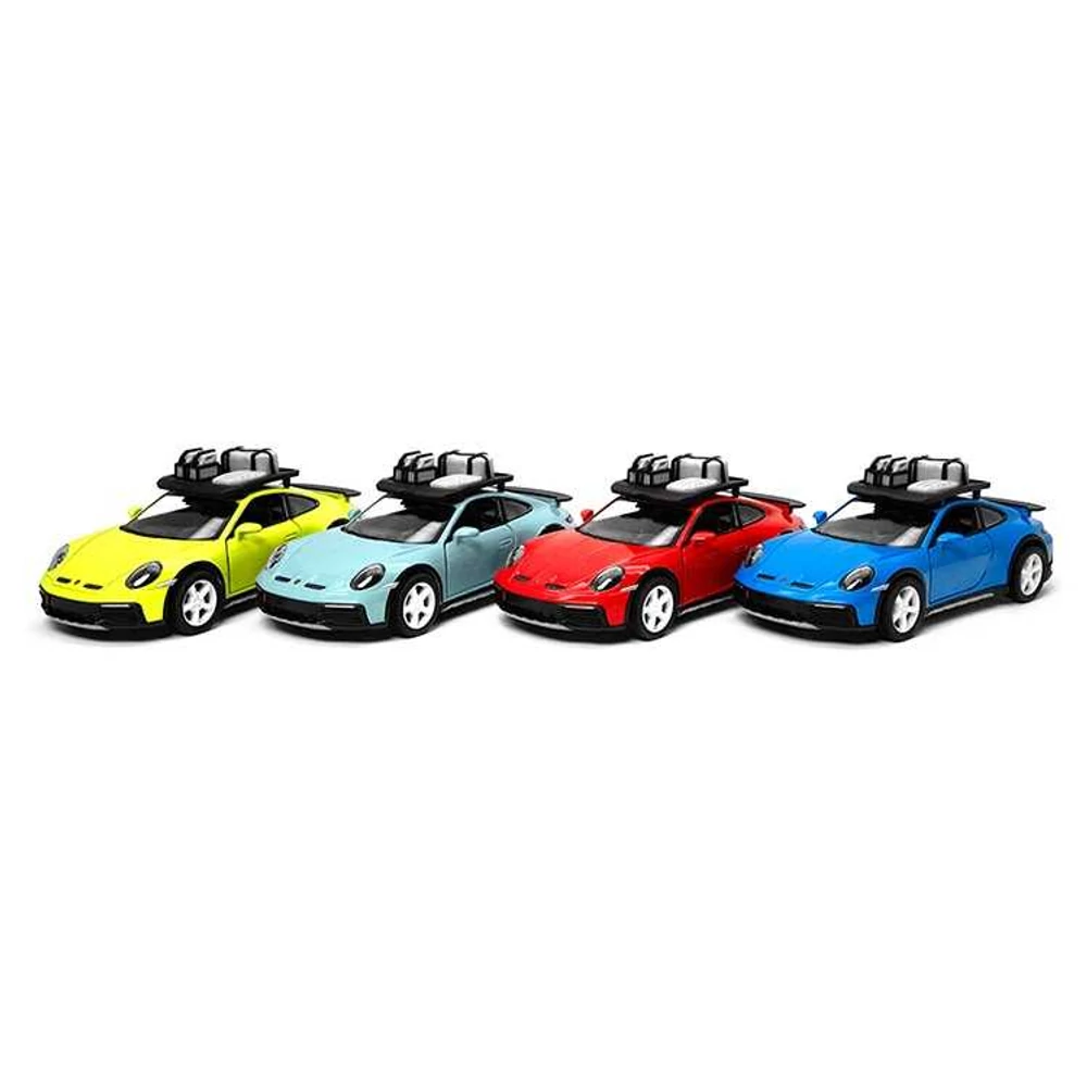 Kinsmart Porsche 911 Rally With Roof Rack fém autó nyitható ajtókkal  1:48- Többféle