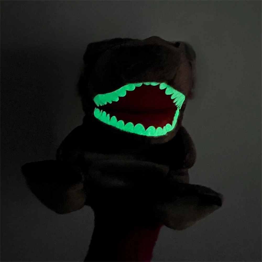 Plüss kézibáb, sötétben vil., dínó, T-Rex, 25x15 cm