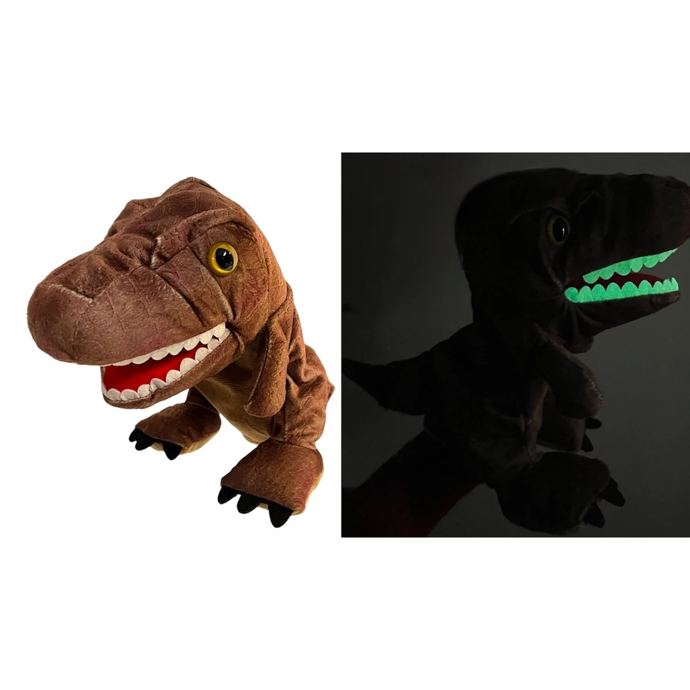 Plüss kézibáb, sötétben vil., dínó, T-Rex, 25x15 cm