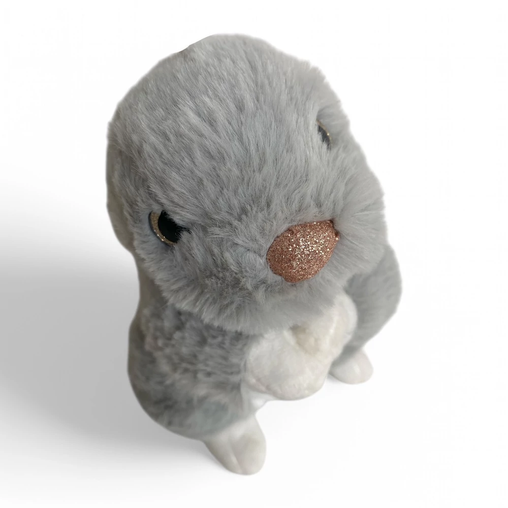 Plüss nyúl, szürke, ülõ, 22 cm
