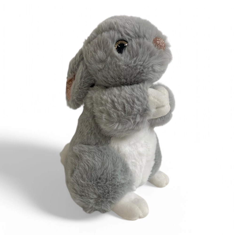 Plüss nyúl, szürke, ülõ, 22 cm