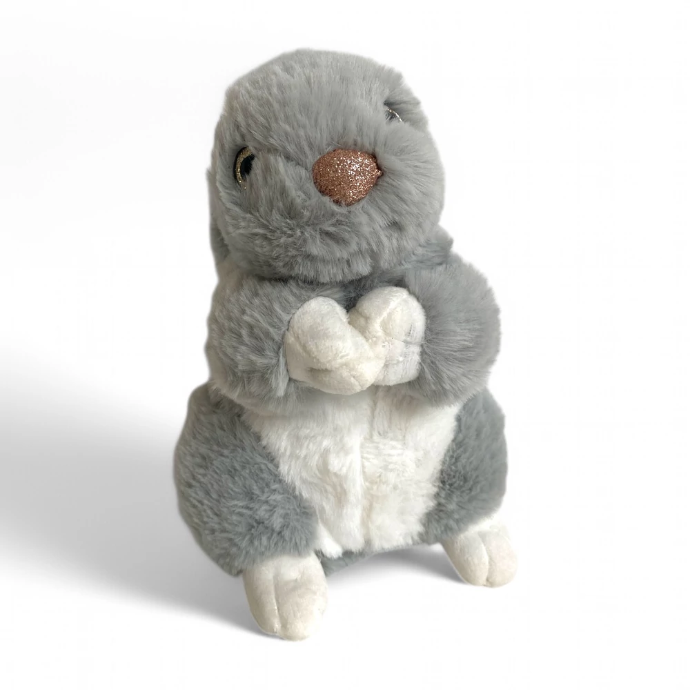 Plüss nyúl, szürke, ülõ, 22 cm