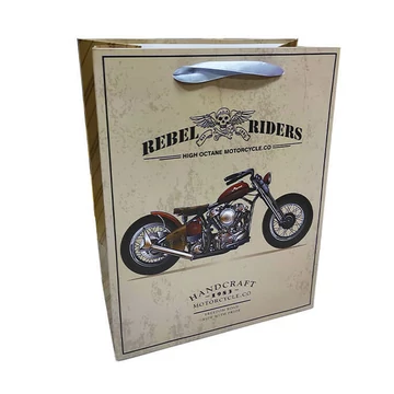 Ajándéktasak - közepes (bézs-barna alapon Rebel Riders, motorral)