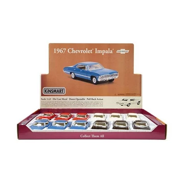 Kinsmart 1967 Chevrolet Impala fém autó nyitható ajtókkal 1:43(PIROS)