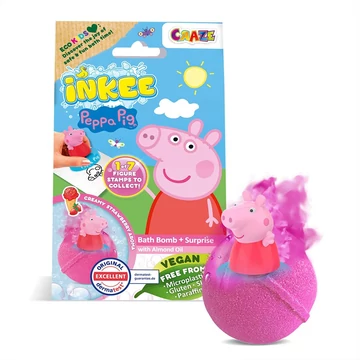 Craze Inkee vegán fürdőgolyó csomag eperfagyi aormával - Peppa malac nyomda figurával