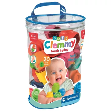 Bébi építõkocka, eva soft, Clemmy, 20 db, 13x21x27 cm pvc táskában