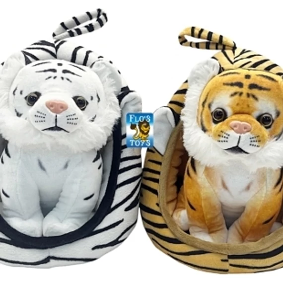Tigris plüss házikóban fehér