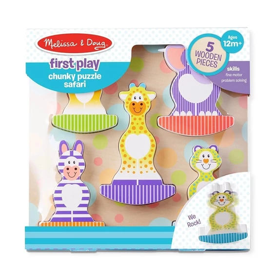 M&D, Fa Készségfejlesztő Játék, Óriás Puzzle, Hintázó Vadállatok