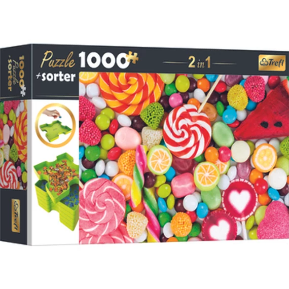Trefl: Színes cukorkák puzzle - 1000 darabos + szortírozó tálca (10662)