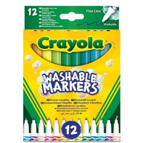 Crayola: Lemosható, vékonyhegyű filctoll készlet - 12 db-os (58-6671)