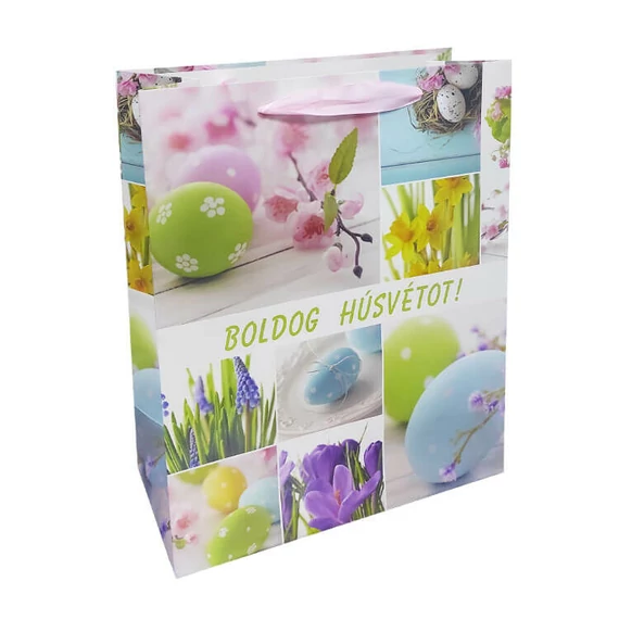 Ajándéktasak - közepes (húsvéti tojás-zöld „Boldog Húsvétot” felirattal)
