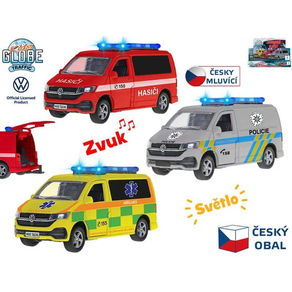 Kids Globe Volkswagen Szolgálati járművek fénnyel és hanggal cseh hanggal 13,5cm (többféle)