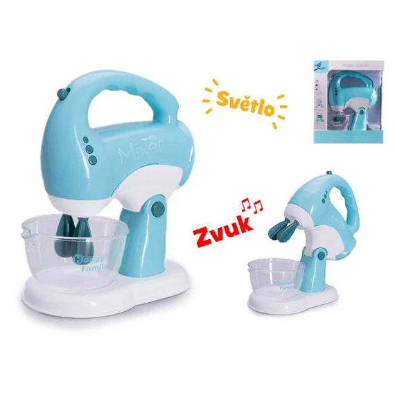 Műanyag álló mixer kiegészítőkkel, fénnyel és hanggal 17cm kék