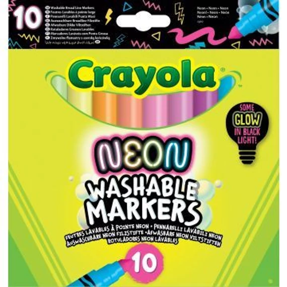 Crayola Washable Markers: Lemosható, neon színű filctollkészlet - 10 db-os (58-7846)