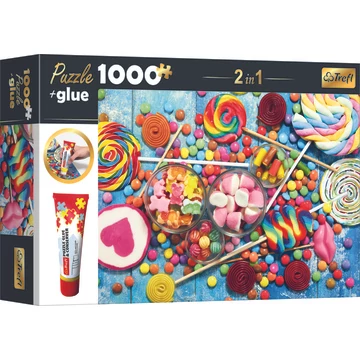 Trefl: Édességek puzzle - 1000 darabos + ragasztó (10645)