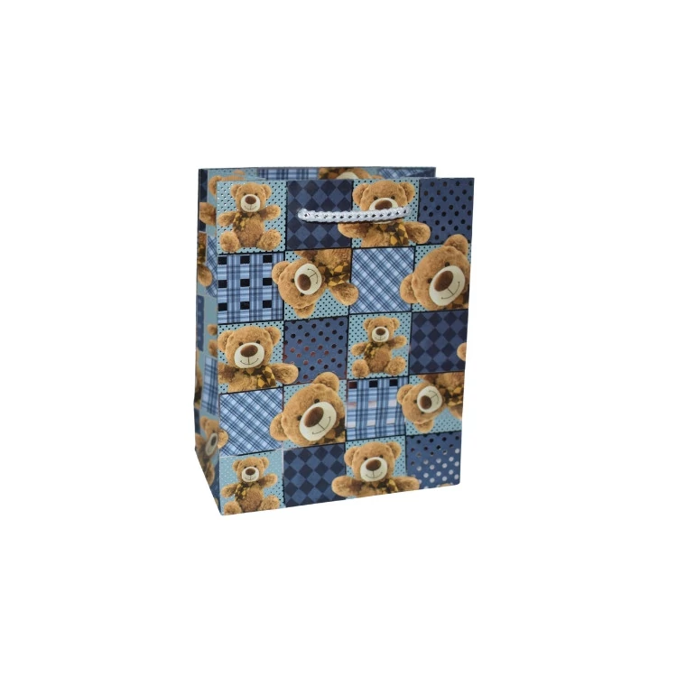 Ajándéktasak - mini (kék alapon teddy macik)