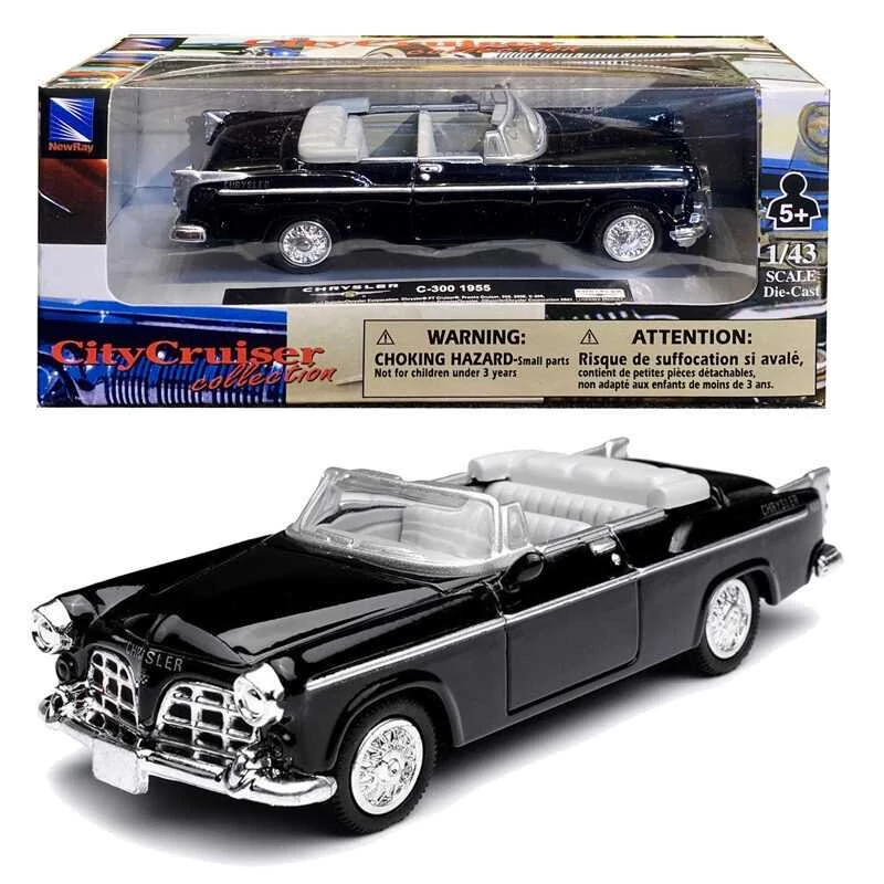 CityCruiser 1955 Chrysler C-300 Siyah fém autó 1:43