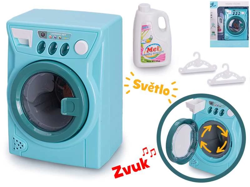 Műanyag mosógép kiegészítőkkel, fénnyel és hanggal 14cm kék